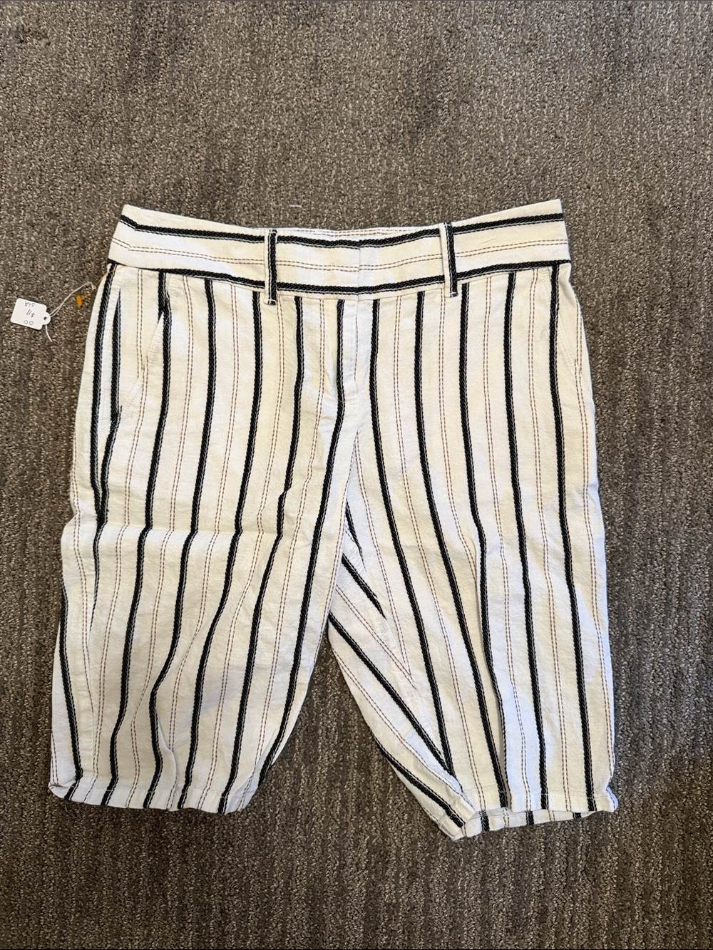 LOFT White and Black Striped Capris